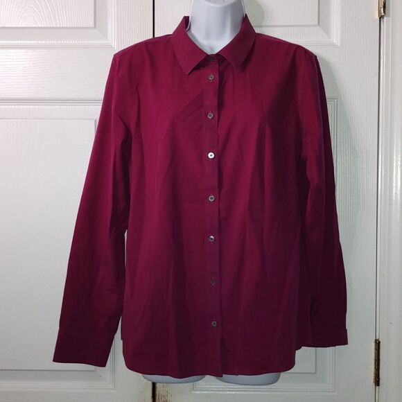 Talbots Non Iron button down magenta casual business casual blouse  Sz 14 - Picture 1 of 5